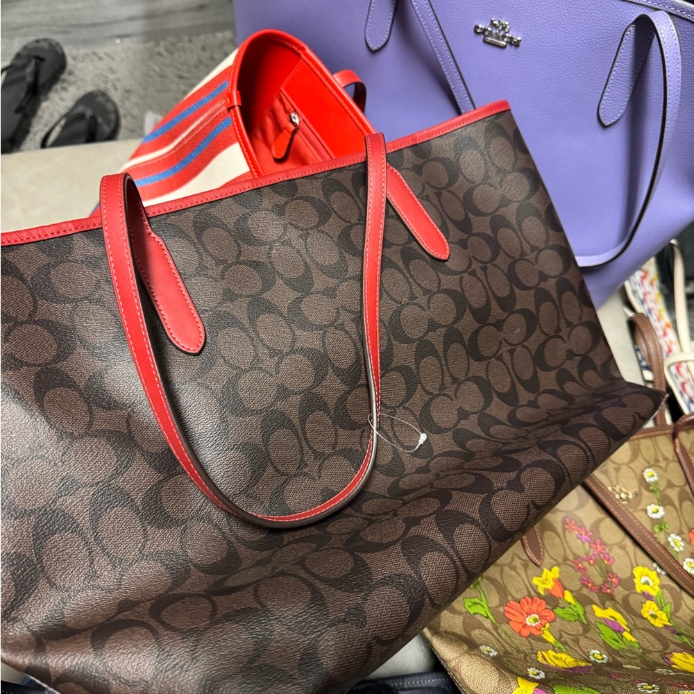 Coach Brown and Red Signature Tote